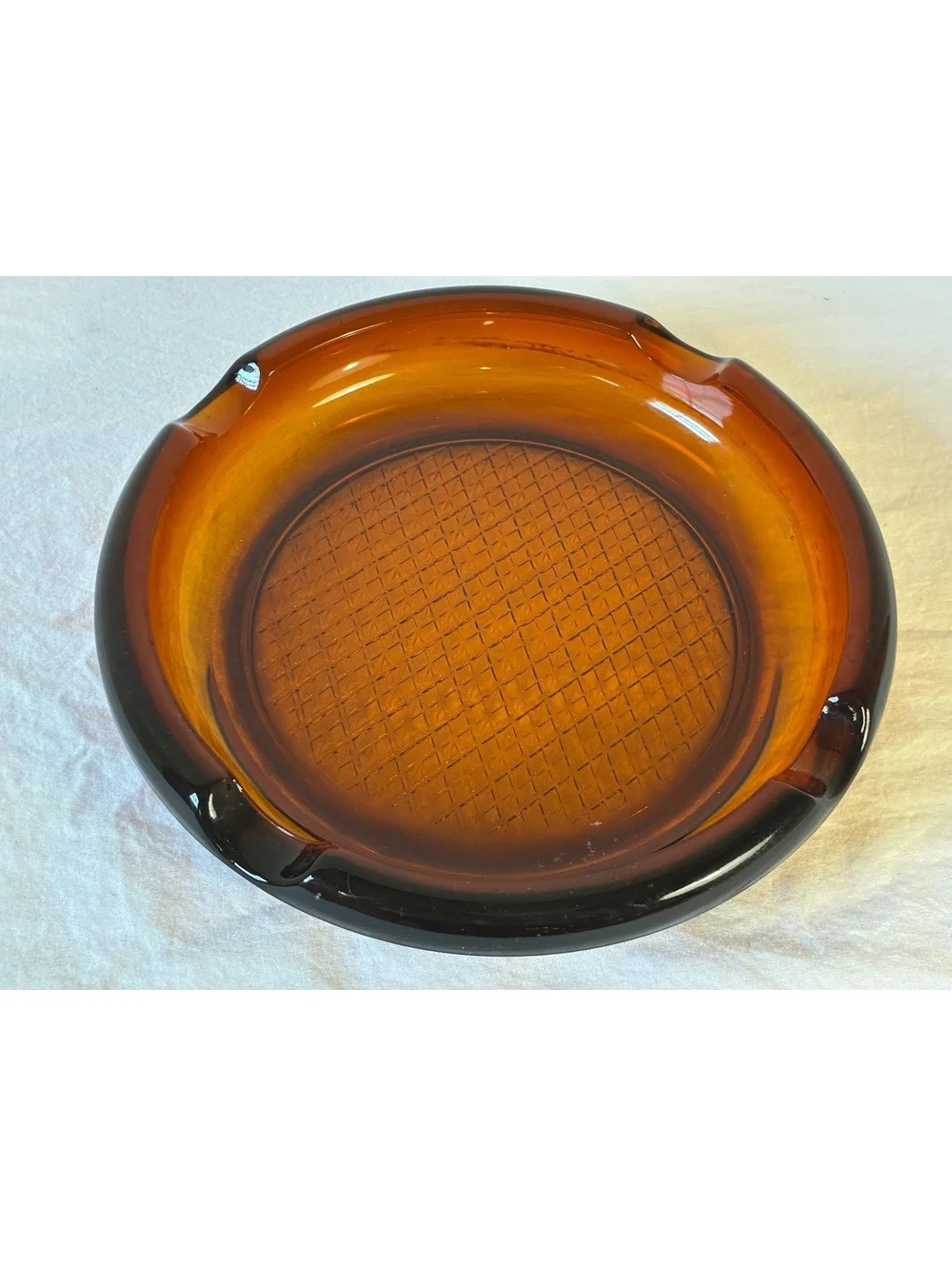 Vintage Amber Glass Ashtray with Textured Base